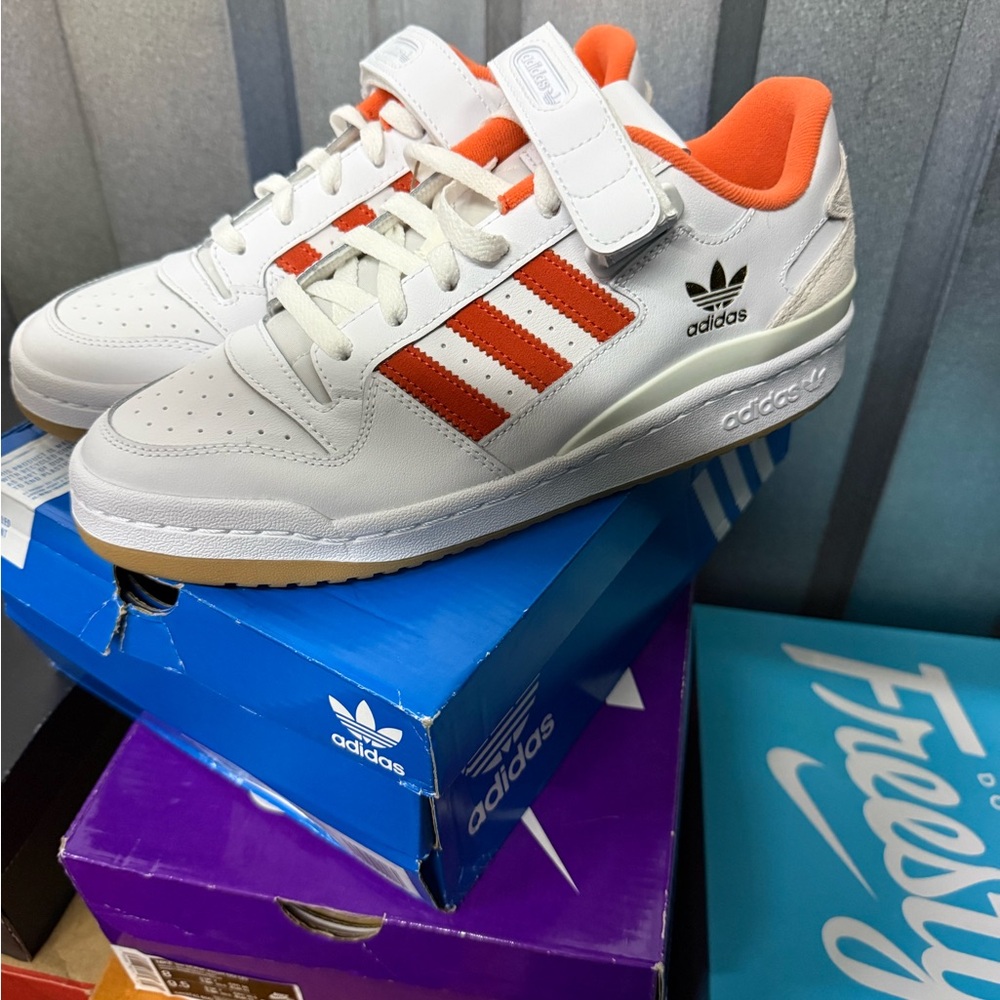 adidas White Low-Top Sneakers with Orange Stripes